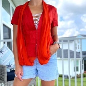 Line & Dot NWT Top Linen & Silk Trim Size Medium Lipstick Orange